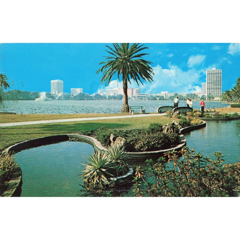 Vintage Orlando Florida Lake Eola Skyline Postcard Bob Wasman CFD1026